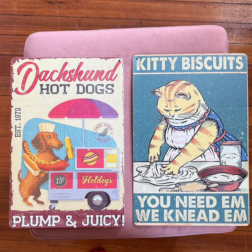 Vintage Style Dachshund and Cat Metal Signs